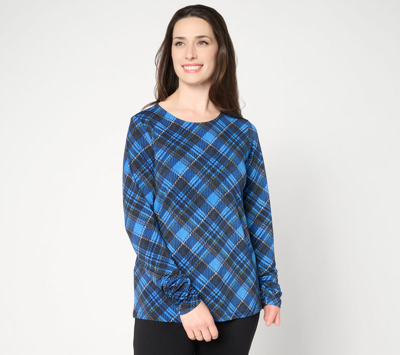 Susan Graver Printed Liquid Knit Ruched Sleeve Top — View 7
