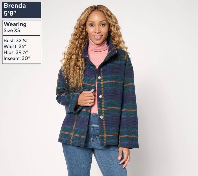 Susan Graver Plaid Jacquard Woven Snap-Front Jacket — View 3