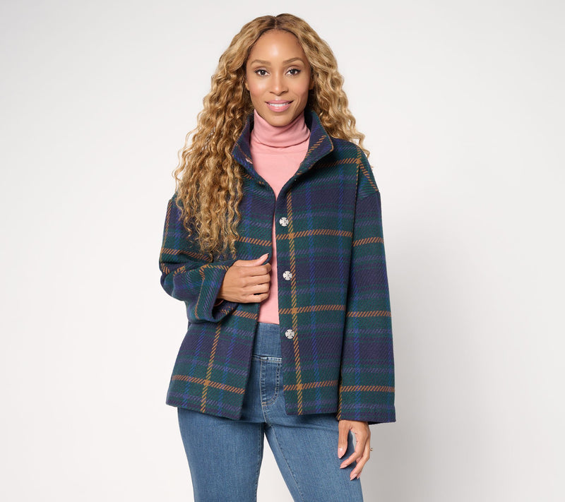Susan Graver Plaid Jacquard Woven Snap-Front Jacket — Main view