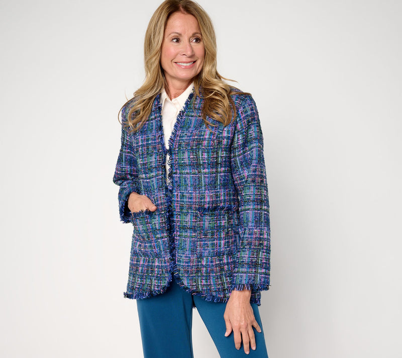 GRAVER Susan Graver Regular Tweed Topper with Fray Detail — View 3