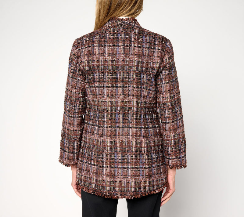GRAVER Susan Graver Petite Tweed Topper with Fray Detail — View 10