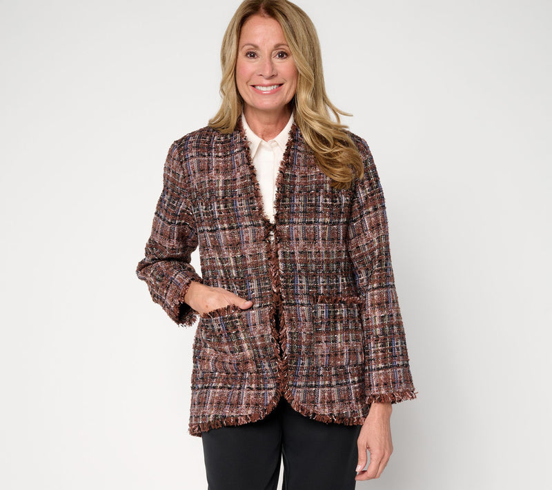 GRAVER Susan Graver Petite Tweed Topper with Fray Detail — View 7
