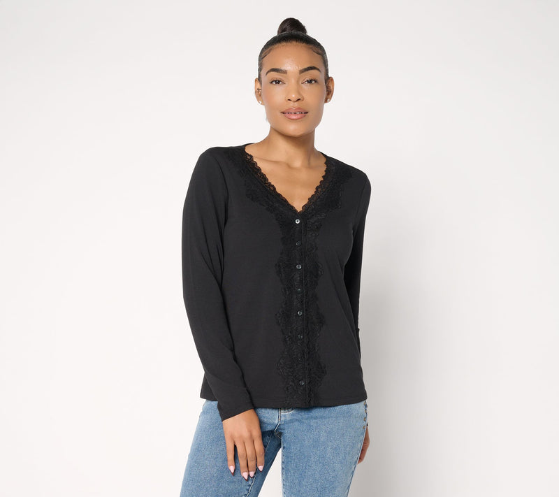Me by Jennie Garth Astor Long-Sleeve Lace Detail Top — View 12