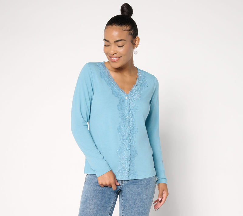 Me by Jennie Garth Astor Long-Sleeve Lace Detail Top — Main view