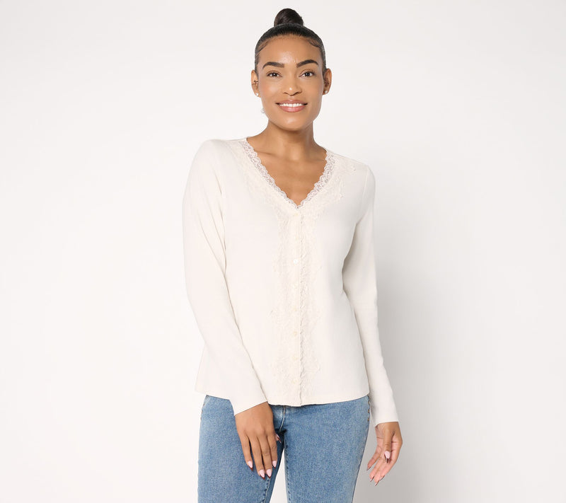 Me by Jennie Garth Astor Long-Sleeve Lace Detail Top — View 13