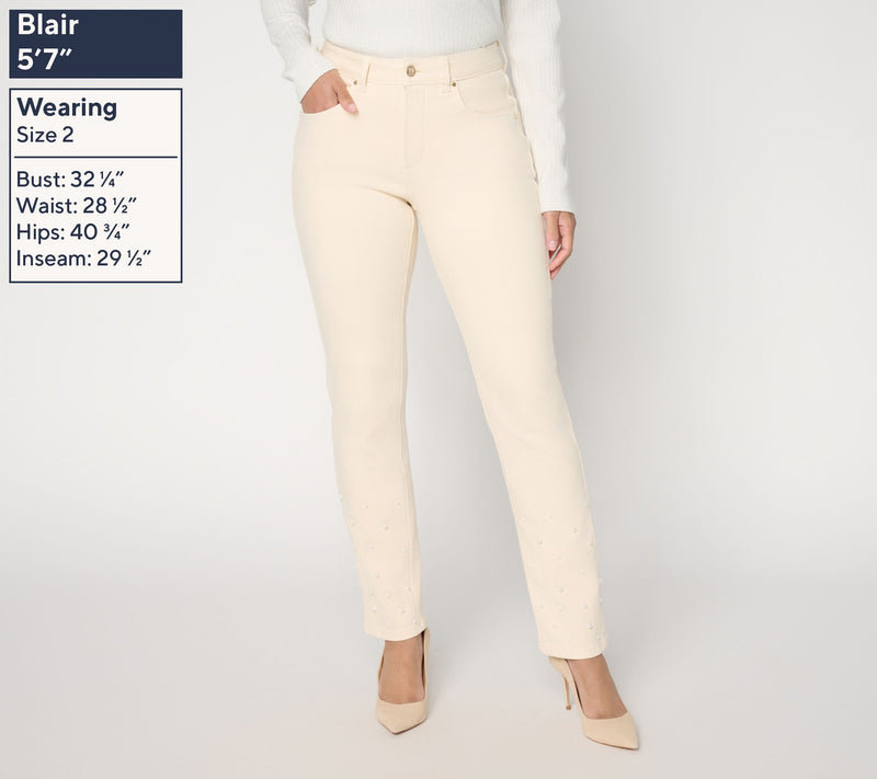 Women with Control Petite Contour Curves Full Length Jean w/ Pearls — View 4
