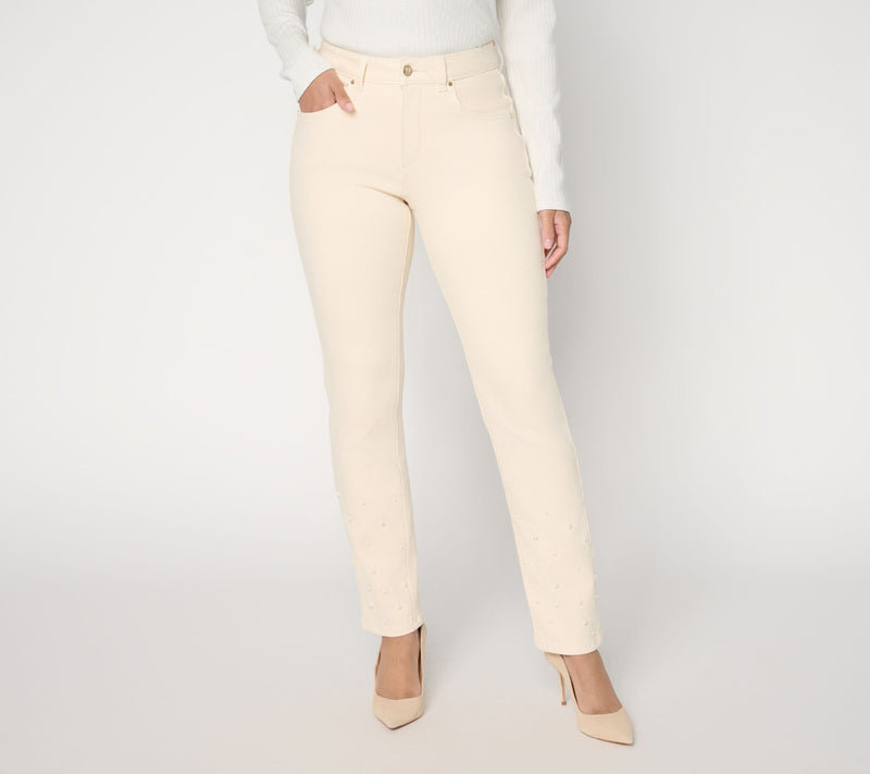 Women with Control Petite Contour Curves Full Length Jean w/ Pearls — Main view
