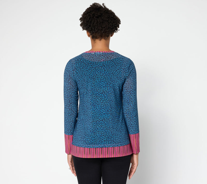LOGO Layers by Lori Goldstein Mixed Print Long Sleeve Mesh Top — View 5