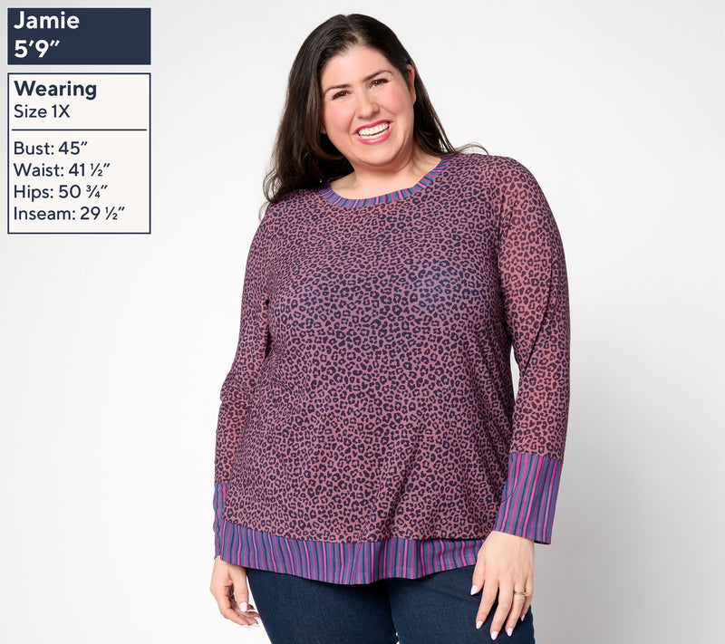 LOGO Layers by Lori Goldstein Mixed Print Long Sleeve Mesh Top — View 3