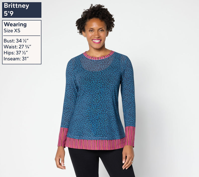 LOGO Layers by Lori Goldstein Mixed Print Long Sleeve Mesh Top — View 4