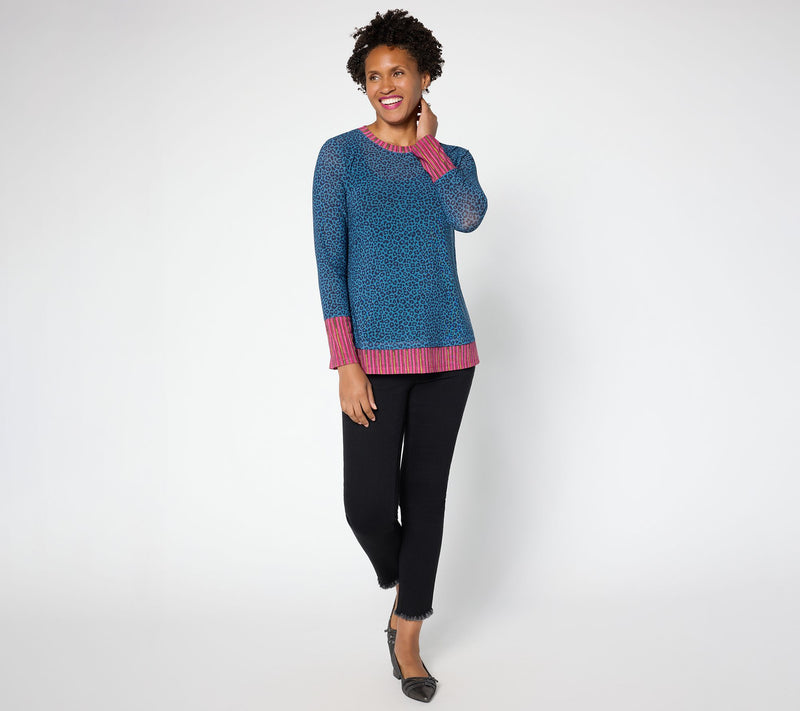 LOGO Layers by Lori Goldstein Mixed Print Long Sleeve Mesh Top — View 6