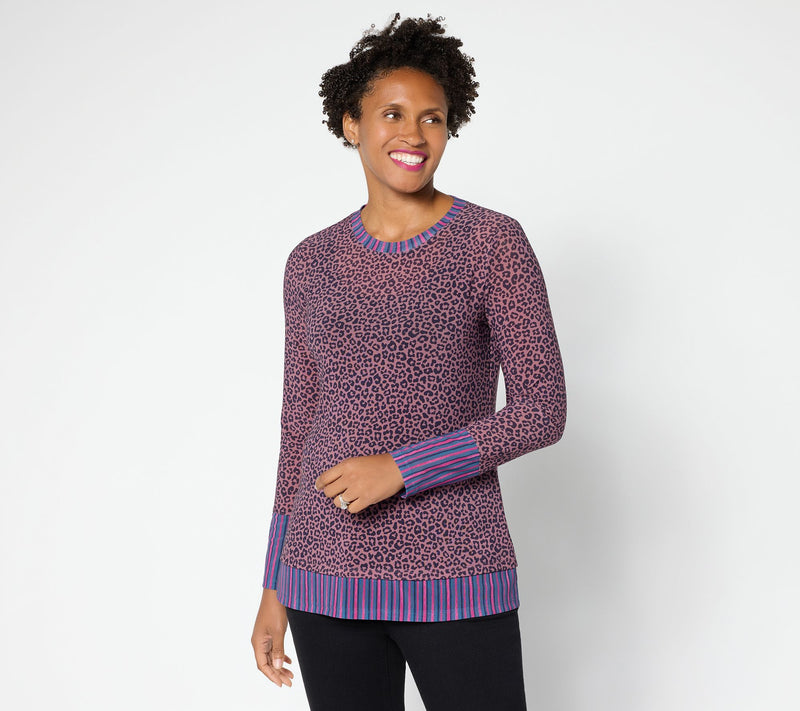LOGO Layers by Lori Goldstein Mixed Print Long Sleeve Mesh Top — View 10