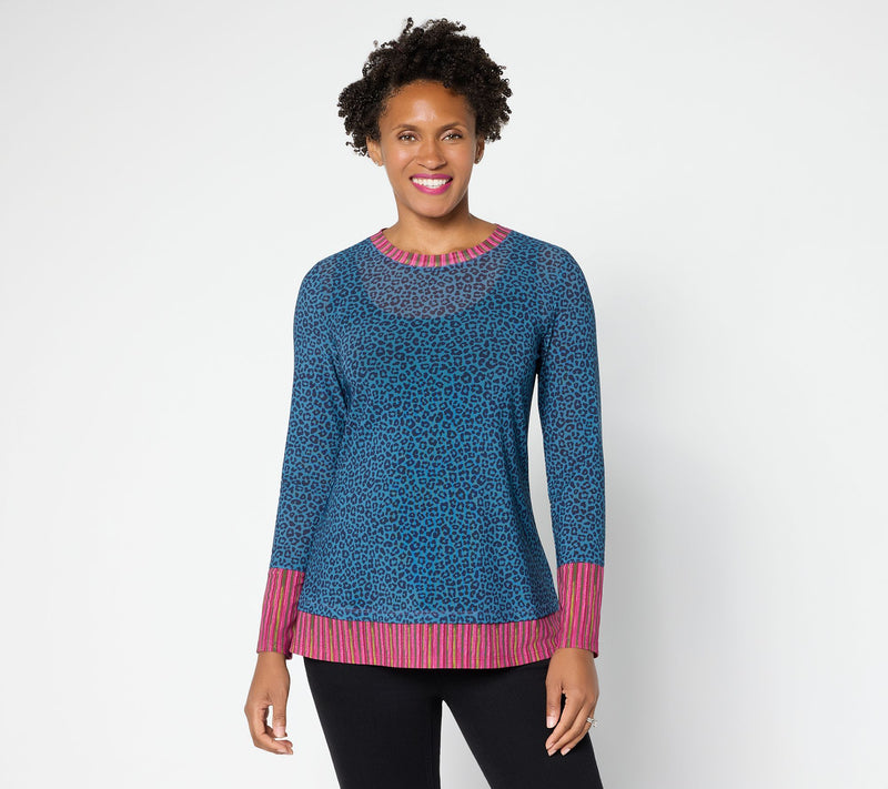 LOGO Layers by Lori Goldstein Mixed Print Long Sleeve Mesh Top — View 11