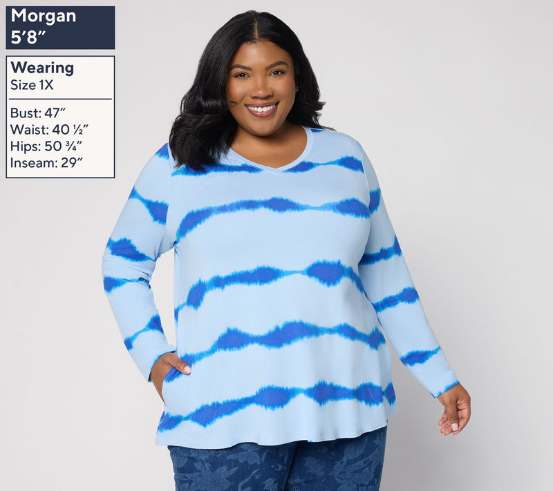 LOGO by Lori Goldstein Rayon 230 Printed Stripe Dye Effect Top — View 4