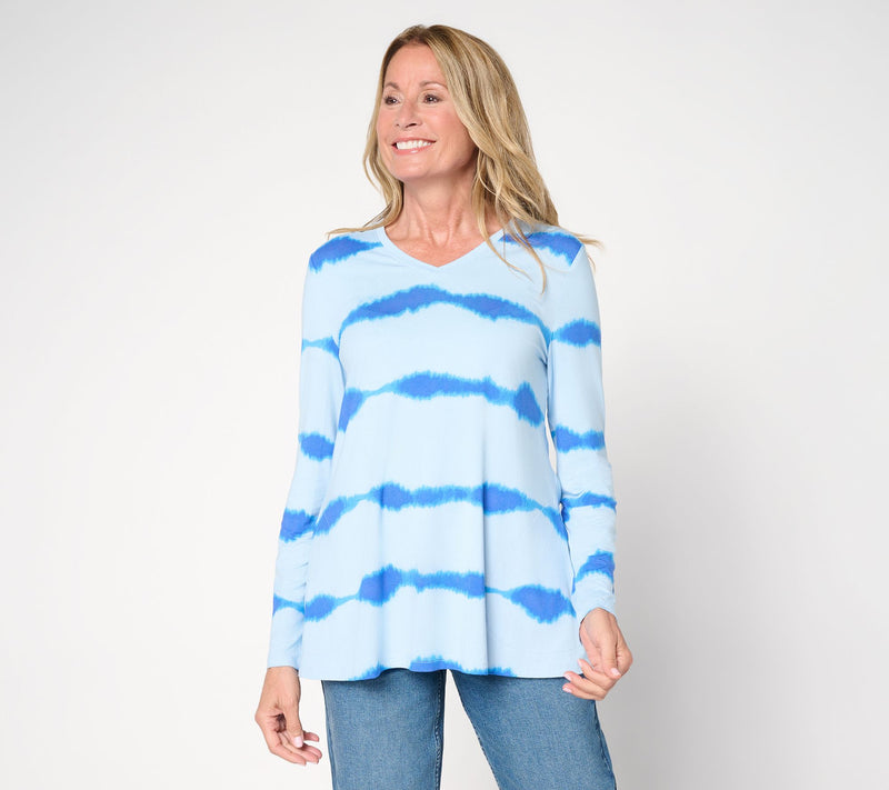 LOGO by Lori Goldstein Rayon 230 Printed Stripe Dye Effect Top — View 11