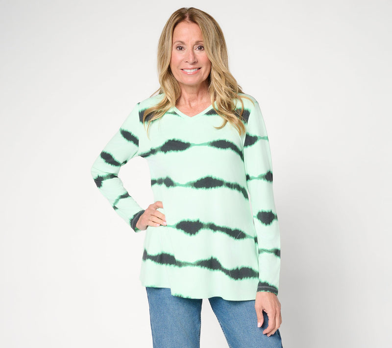 LOGO by Lori Goldstein Rayon 230 Printed Stripe Dye Effect Top — View 14
