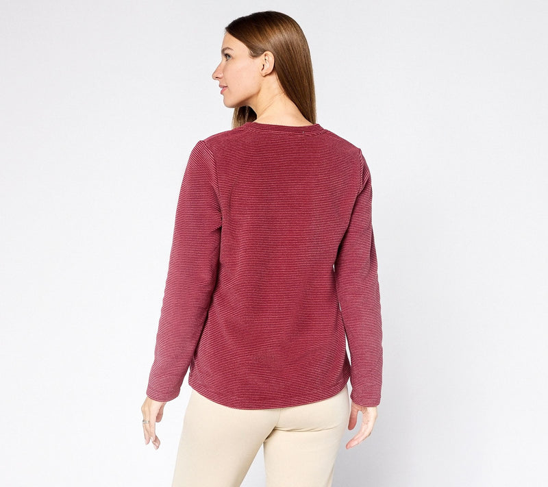 Denim & Co. Petite Chenille Fleece V-Neck Pullover with Pockets — View 16