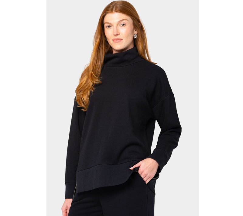 Peace Love World French Terry Turtleneck Top with Side Zip — View 10