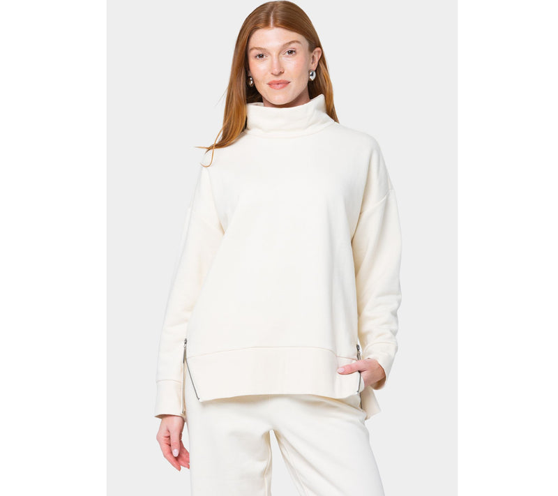 Peace Love World French Terry Turtleneck Top with Side Zip — View 12
