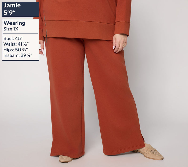 Peace Love World Petite French Terry Full Leg Pants — View 2