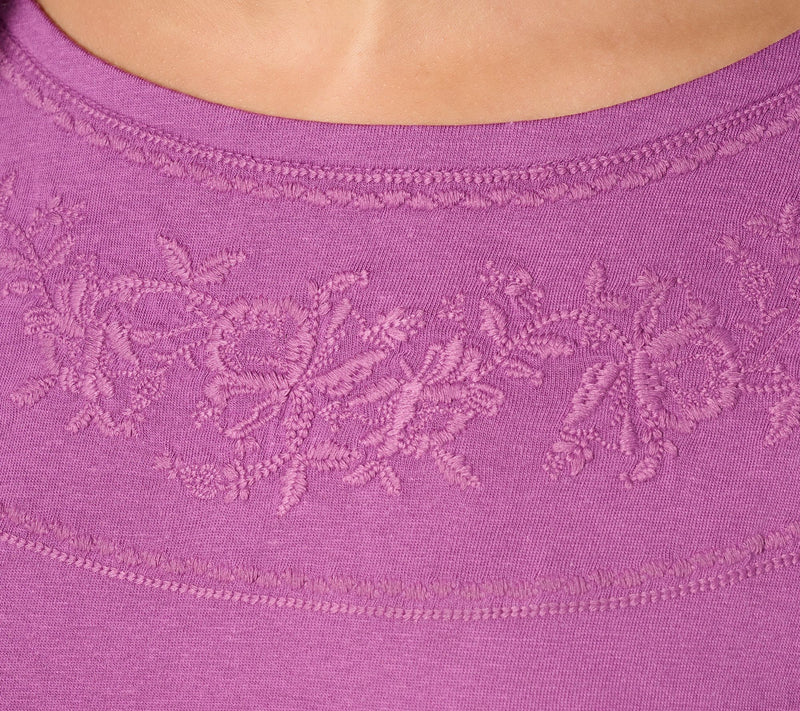 Denim & Co. Drapey Cotton Blend Embroidered Boat Neck Top — View 6