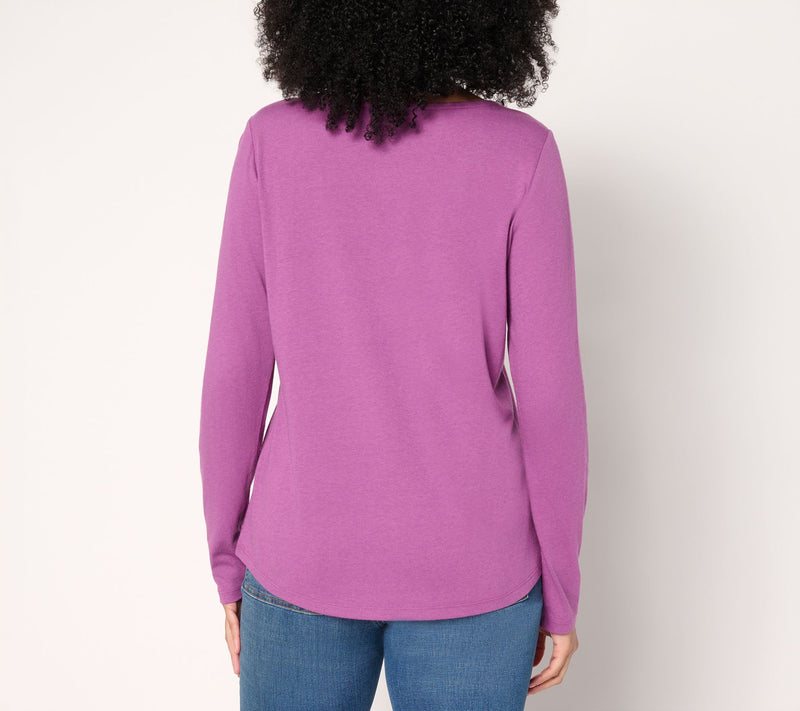 Denim & Co. Drapey Cotton Blend Embroidered Boat Neck Top — View 4