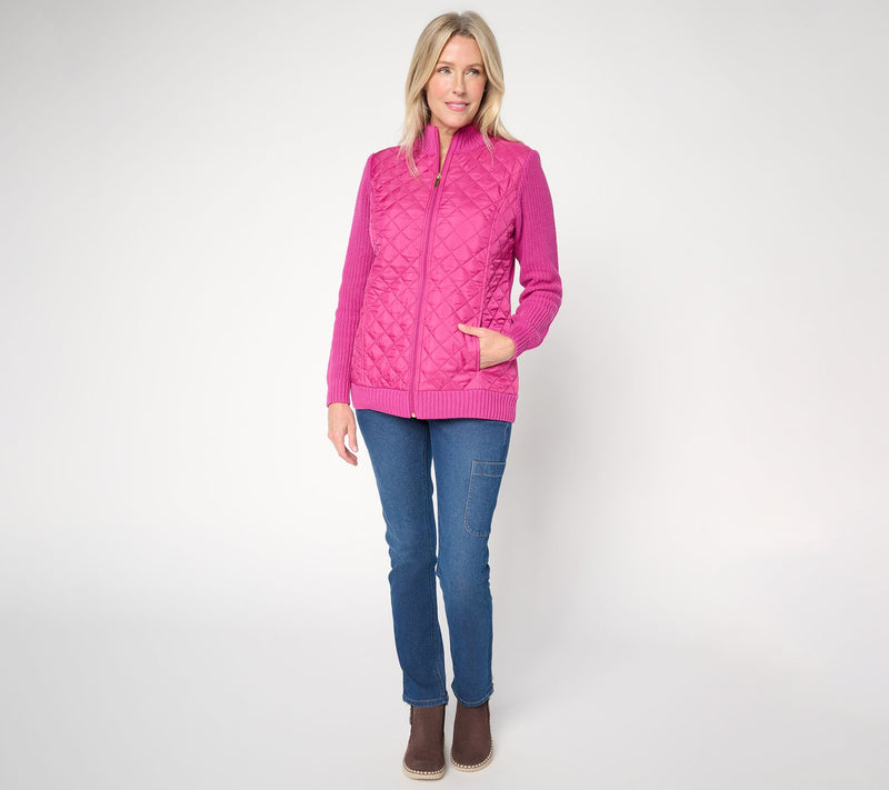 Denim & Co. Regular Quilted Zip Front Sweater Jacket — View 5