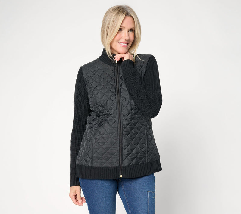 Denim & Co. Regular Quilted Zip Front Sweater Jacket — View 10