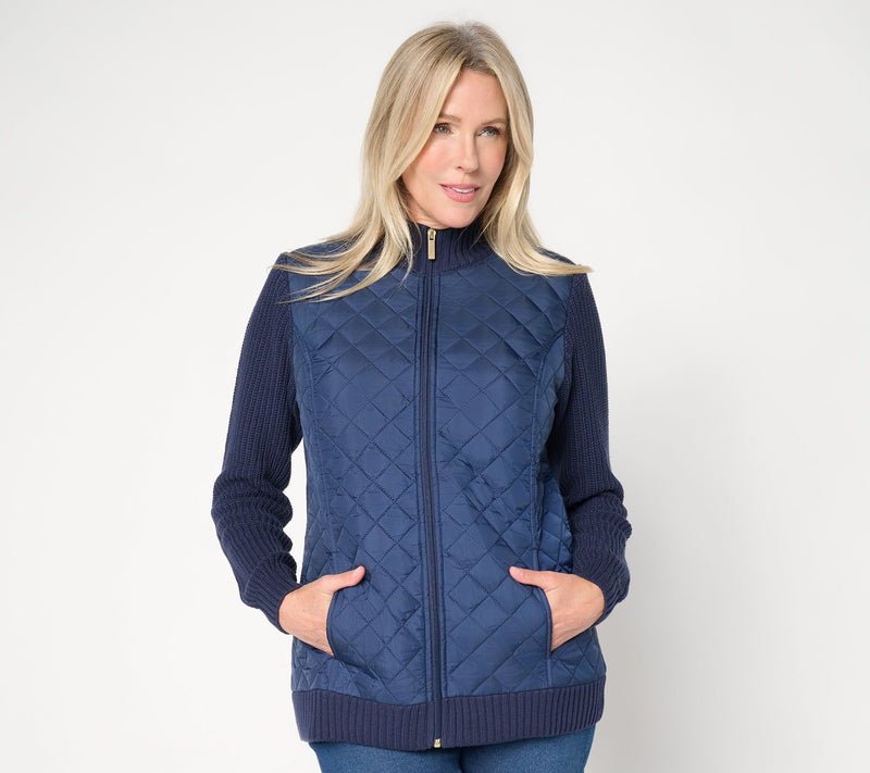 Denim & Co. Regular Quilted Zip Front Sweater Jacket — View 11