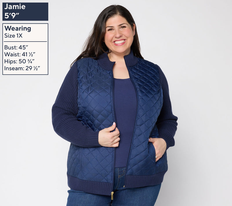 Denim & Co. Regular Quilted Zip Front Sweater Jacket — View 2