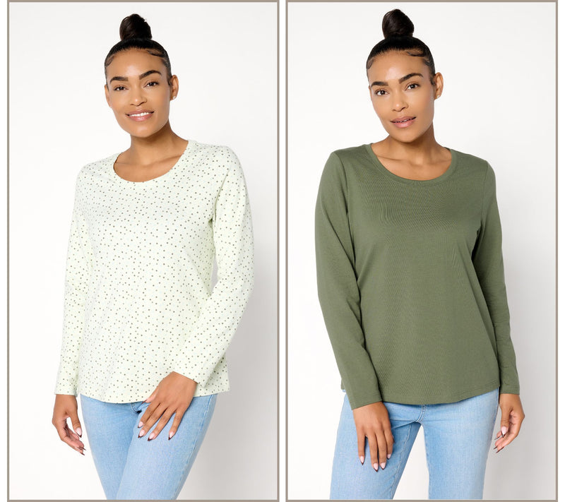 Denim & Co. Essentials 2-Pack Perfect Jersey Print/Solid Top — Main view