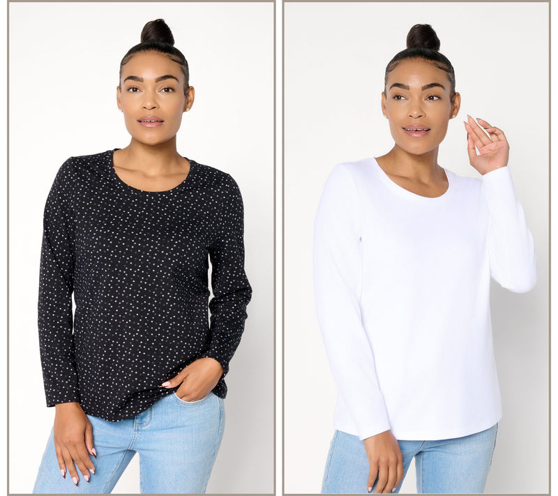 Denim & Co. Essentials 2-Pack Perfect Jersey Print/Solid Top — View 11