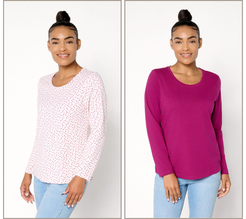Denim & Co. Essentials 2-Pack Perfect Jersey Print/Solid Top — View 12