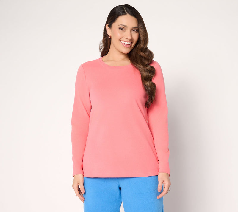 Denim & Co. Essentials Interlock Long Sleeve Round Neck Top — Main view