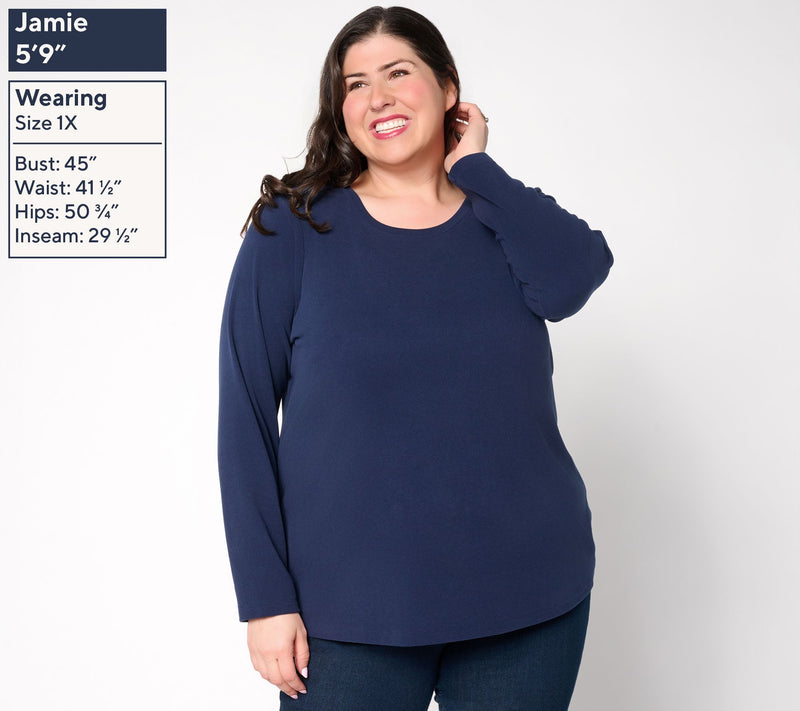 Denim & Co. Essentials Interlock Long Sleeve Round Neck Top — View 2