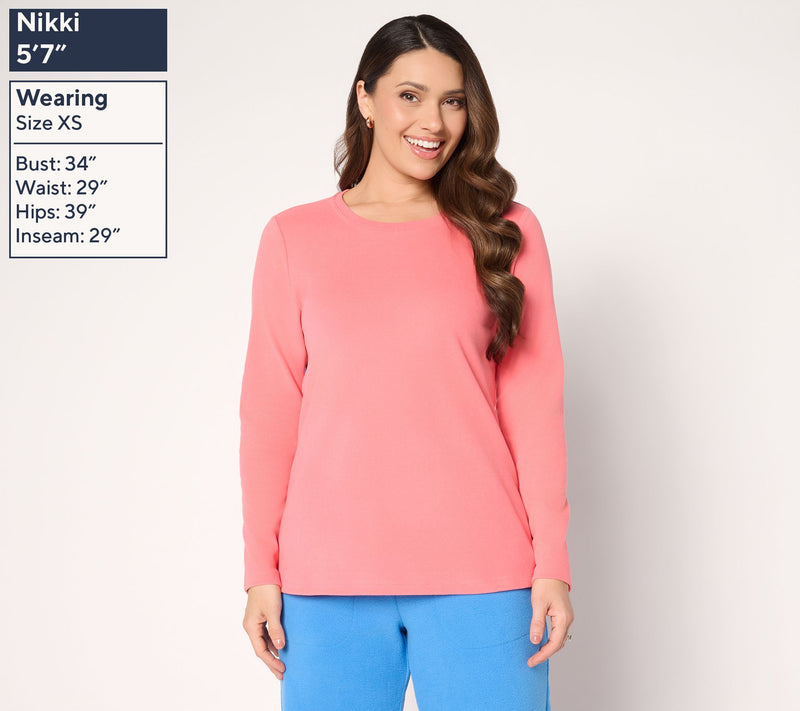 Denim & Co. Essentials Interlock Long Sleeve Round Neck Top — View 3