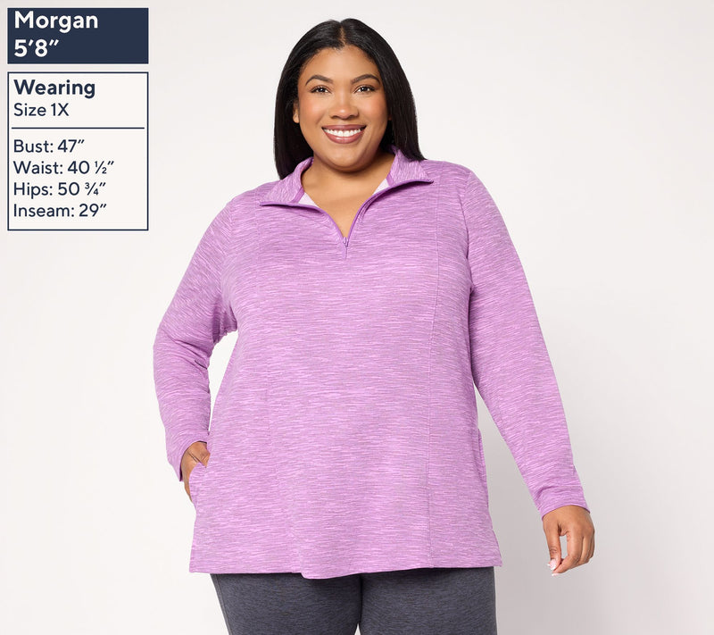 Denim & Co. Active Regular Soft Blend Knit Space Dye Half Zip Tunic — View 2
