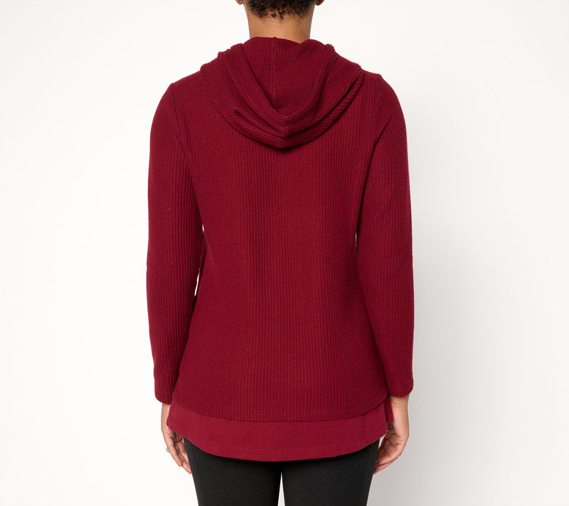Denim & Co. Active Waffle Knit Mixed Media Hooded Pullover — View 4