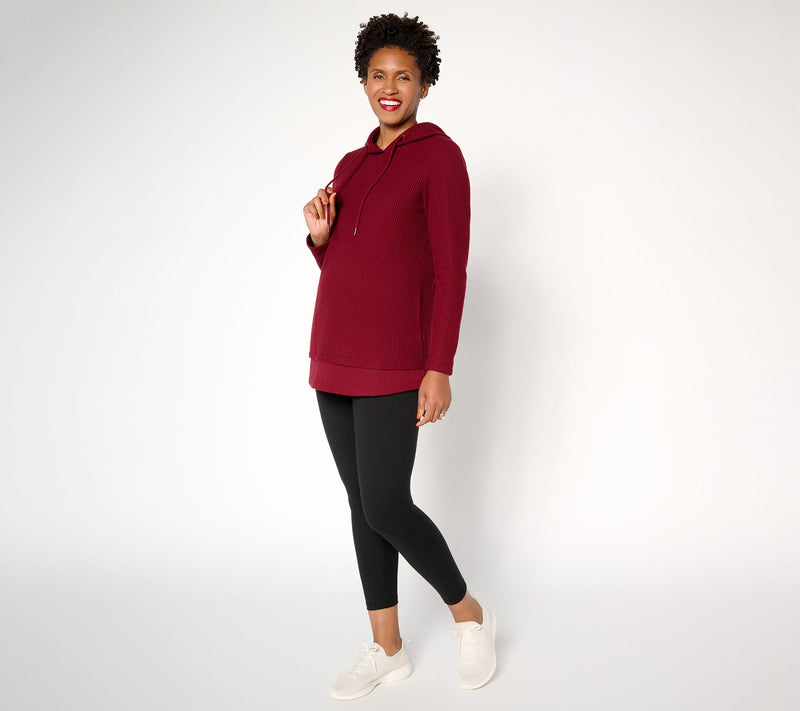 Denim & Co. Active Waffle Knit Mixed Media Hooded Pullover — View 5