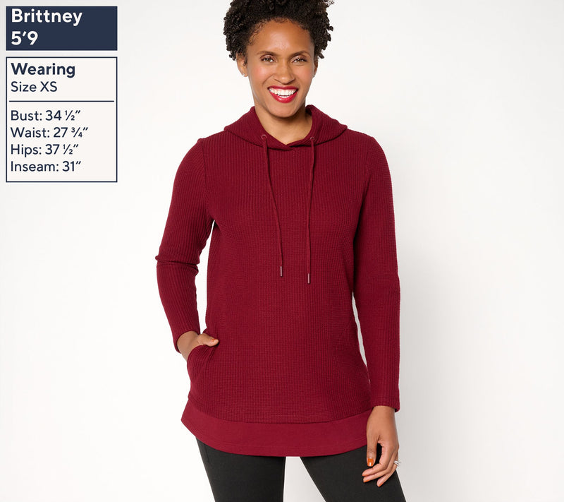Denim & Co. Active Waffle Knit Mixed Media Hooded Pullover — View 3