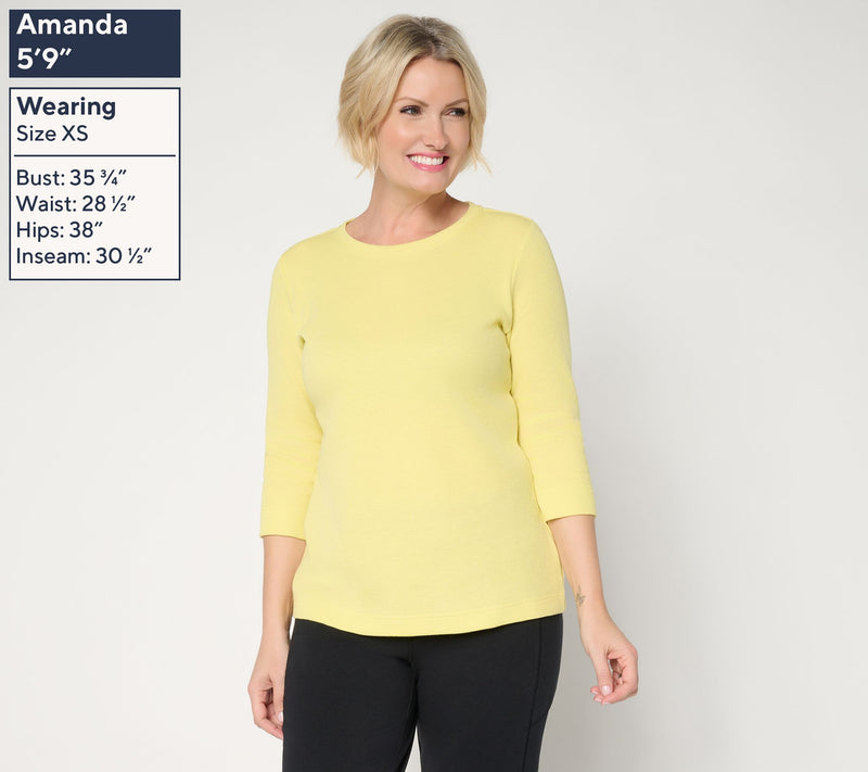Denim & Co. Essentials Waffle Knit 3/4 Sleeve Round Neck Top — View 3