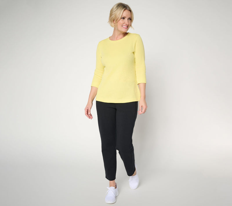 Denim & Co. Essentials Waffle Knit 3/4 Sleeve Round Neck Top — View 5