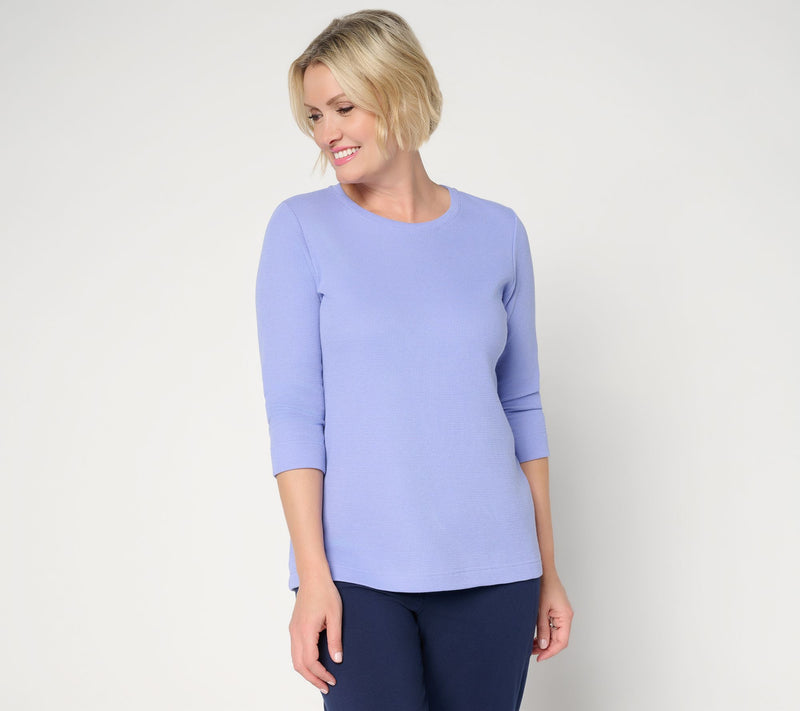 Denim & Co. Essentials Waffle Knit 3/4 Sleeve Round Neck Top — View 10