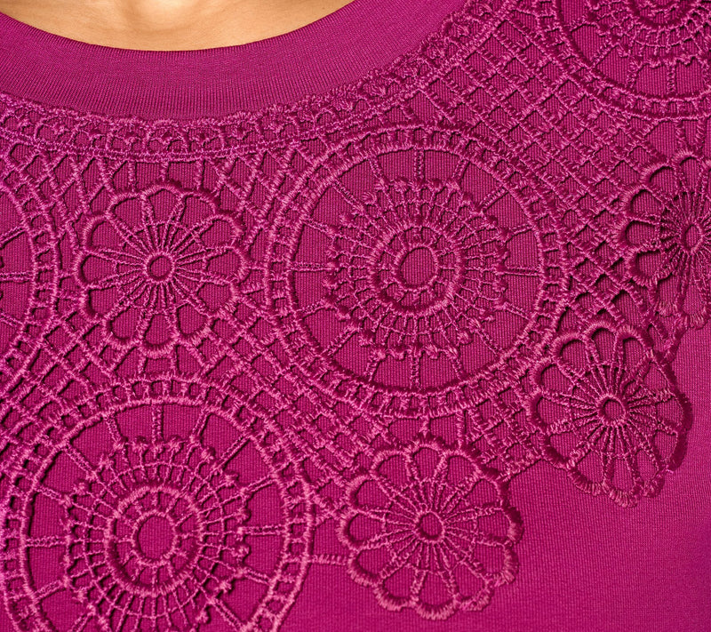Denim & Co. French Terry Long Sleeve Pullover with Lace Detail — View 7