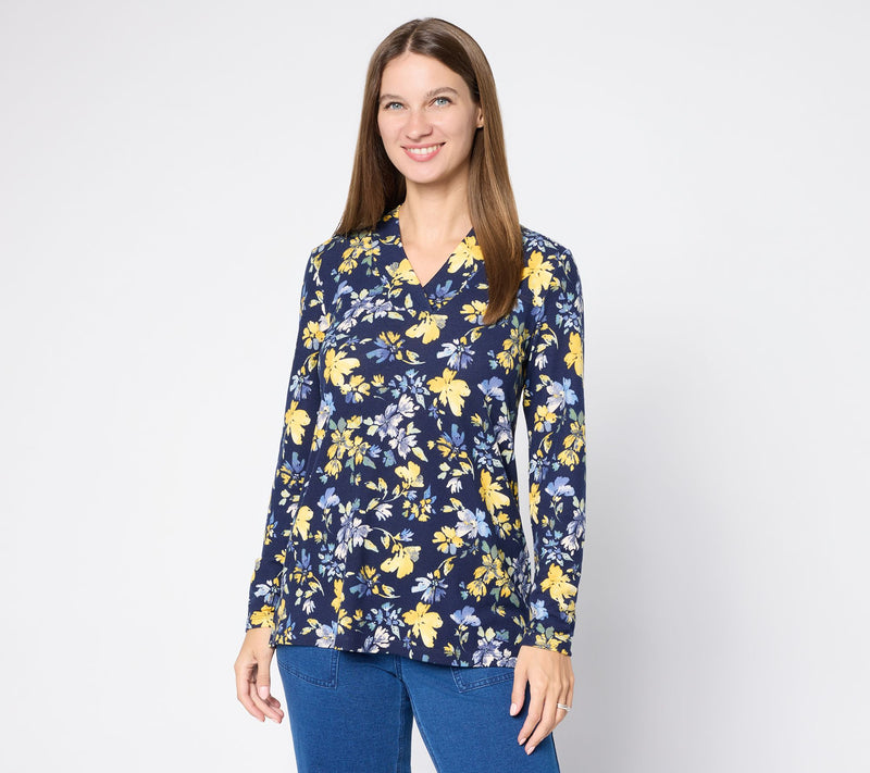 Denim & Co. Printed Heavenly Jersey Crossover V-Neck Tunic — View 12