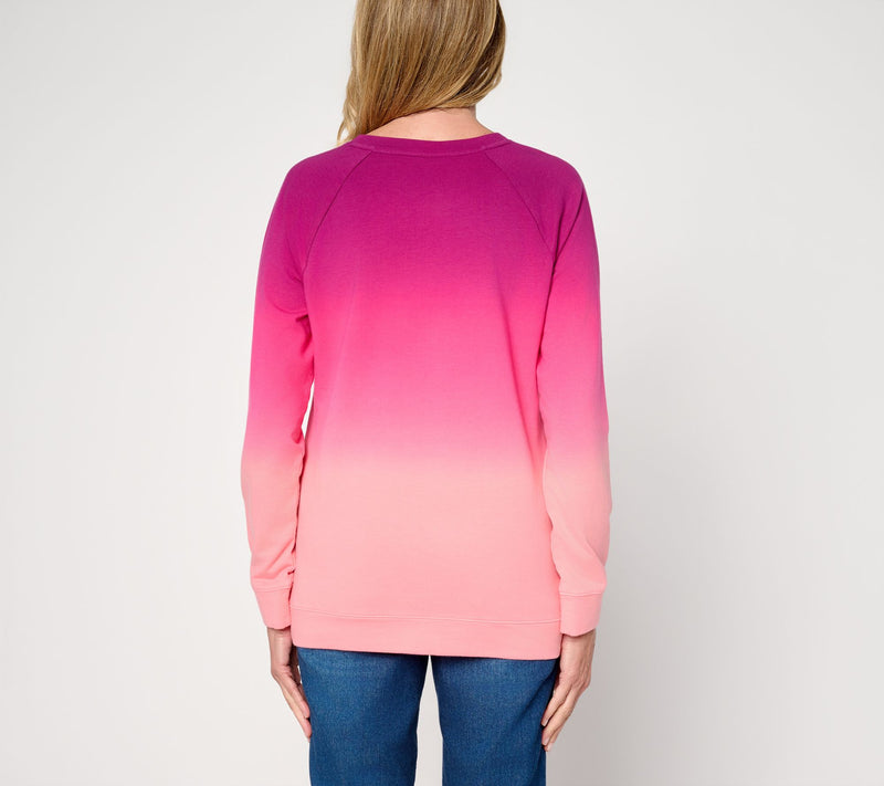 Denim & Co. French Terry Dip Dye Crew Neck Raglan Top — View 4