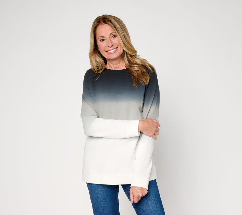 Denim & Co. French Terry Dip Dye Crew Neck Raglan Top — View 13