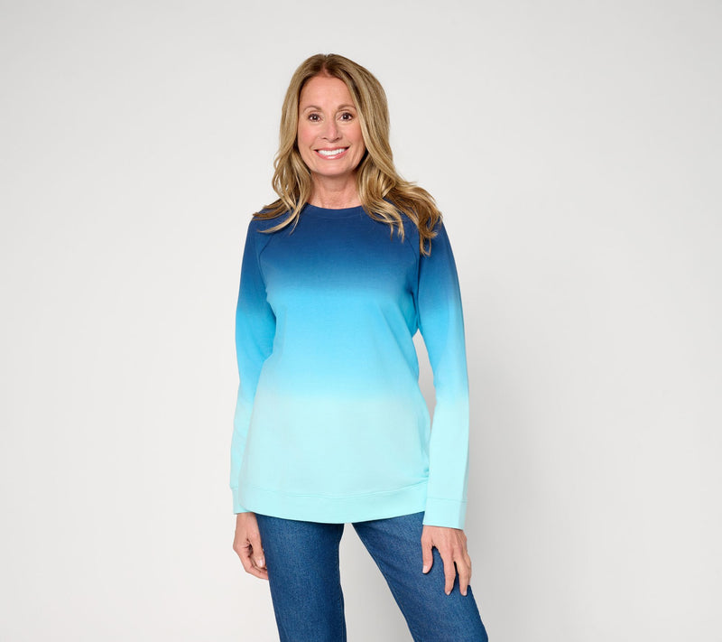 Denim & Co. French Terry Dip Dye Crew Neck Raglan Top — View 14