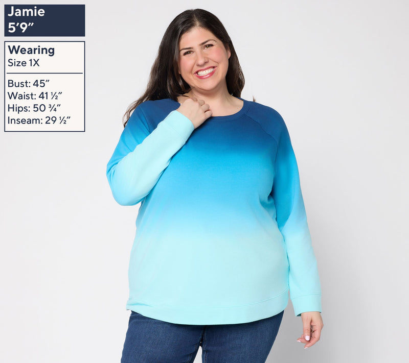 Denim & Co. French Terry Dip Dye Crew Neck Raglan Top — View 2