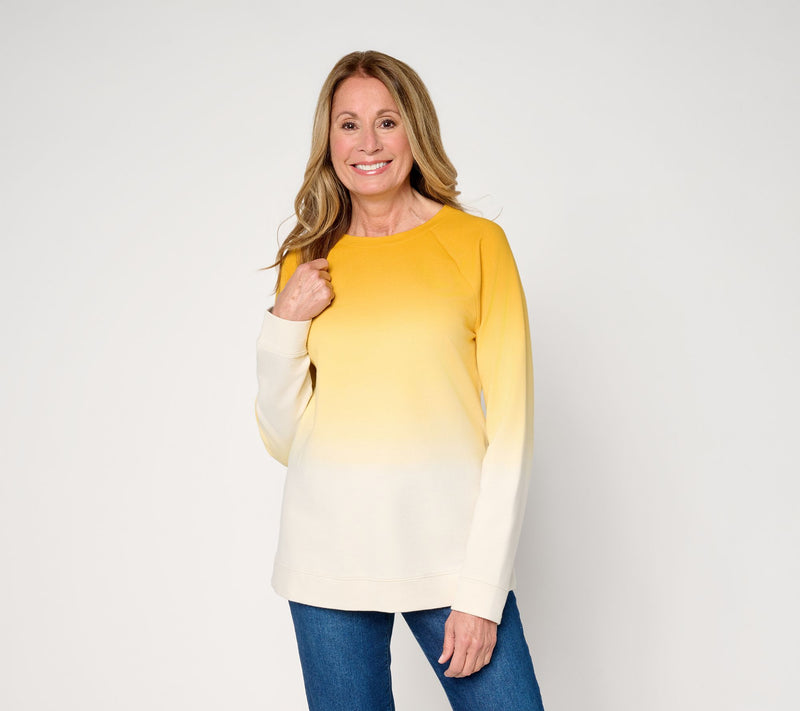 Denim & Co. French Terry Dip Dye Crew Neck Raglan Top — View 15